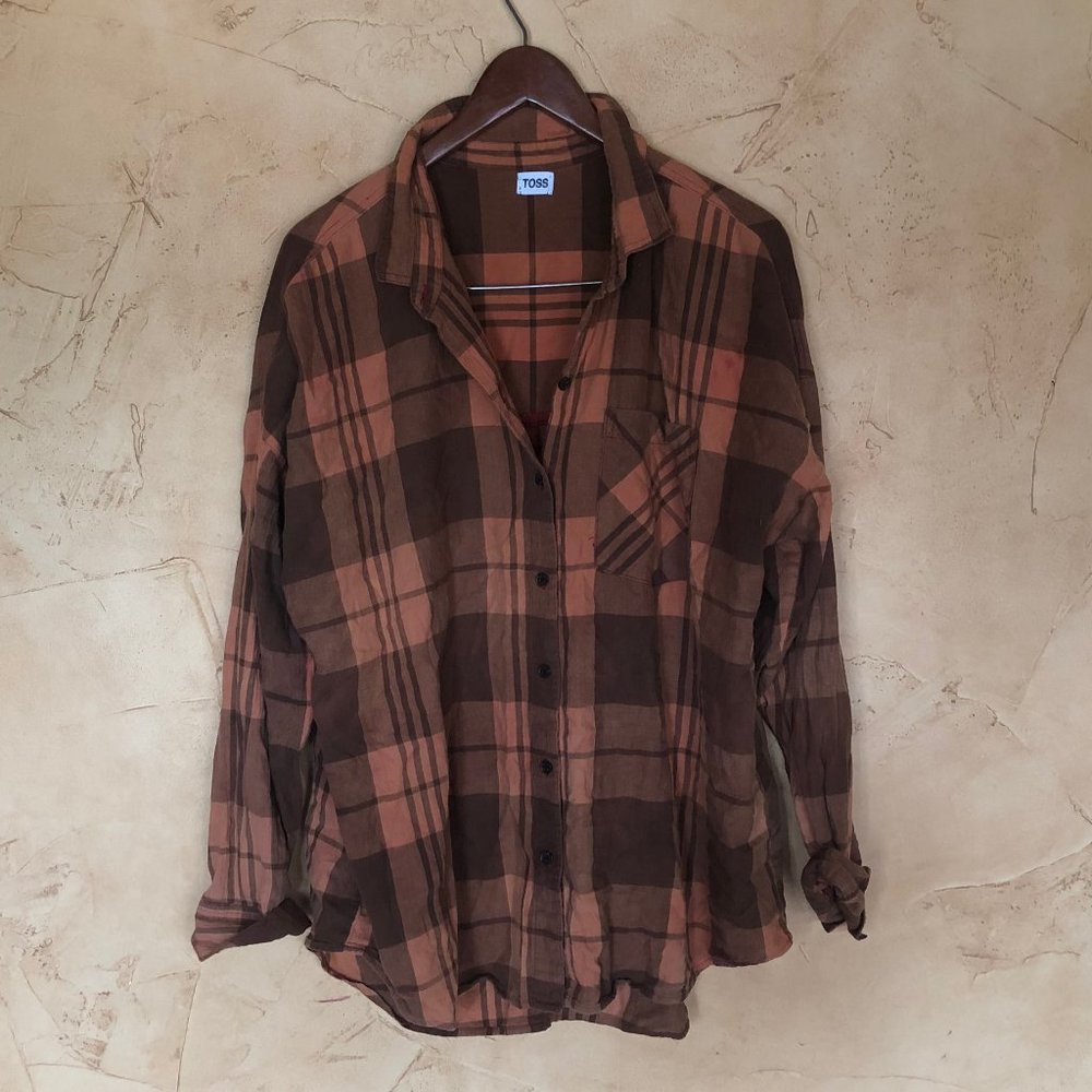 button up plaid flannel burnt orange
